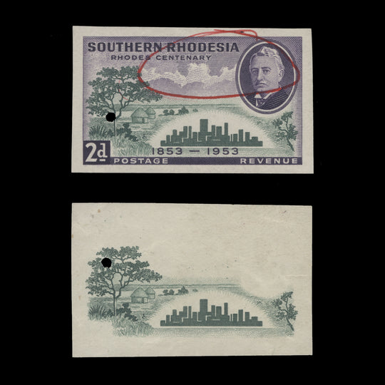 Southern Rhodesia 1953 Rhodes Centenary imperforate proof singles