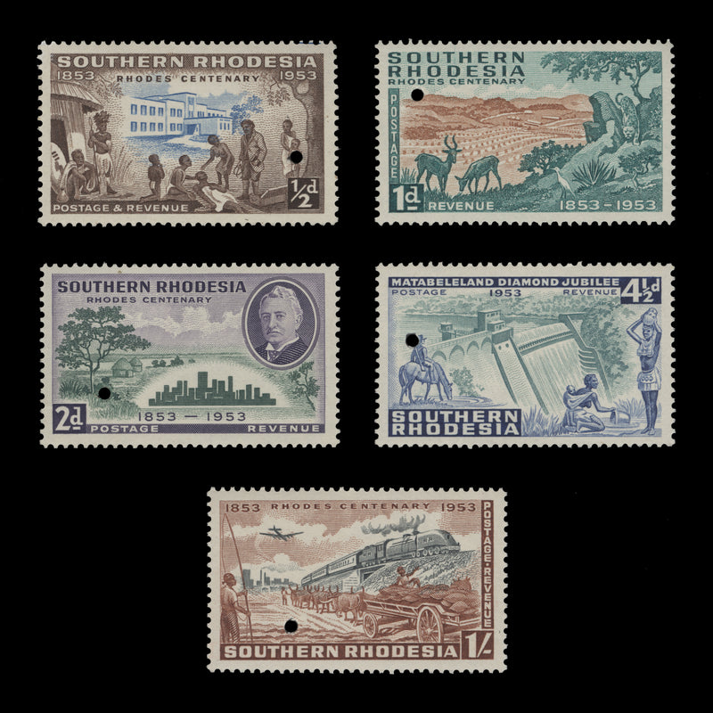 Southern Rhodesia 1953 Rhodes Centenary perforate proof singles