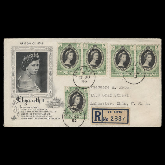 St Christopher Nevis Anguilla 1953 Coronation first day cover, ST KITTS