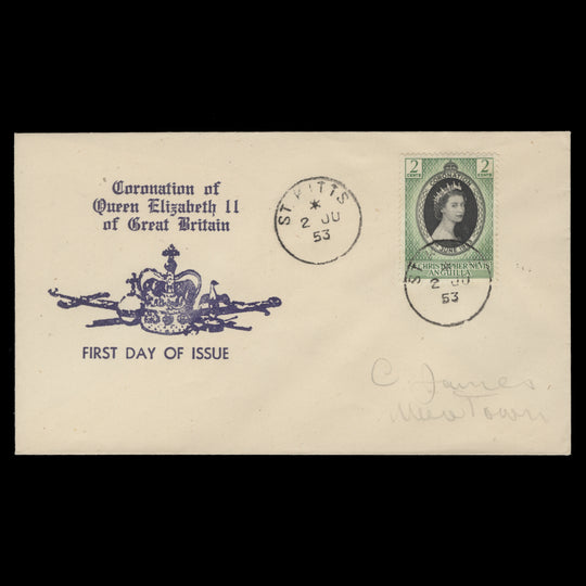 St Christopher Nevis Anguilla 1953 Coronation first day cover, ST KITTS