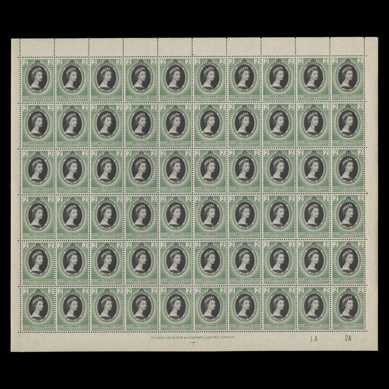 St Christopher Nevis Anguilla 1953 (MNH) 2c Coronation plate 1A–2A pane of 60 stamps