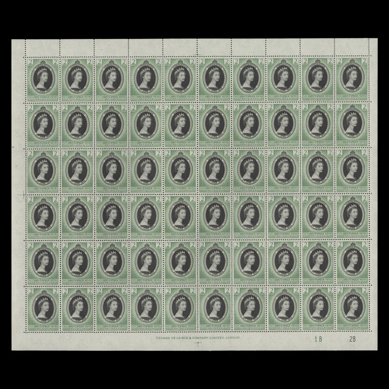 St Christopher Nevis Anguilla 1953 (MNH) 2c Coronation plate 1B–2B pane of 60 stamps