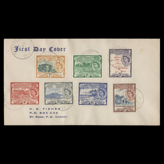 St Christopher Nevis Anguilla 1954 Definitives first day cover, BASSETERRE