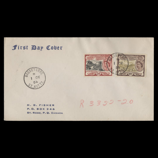 St Christopher Nevis Anguilla 1954 Definitives first day cover, BASSETERRE