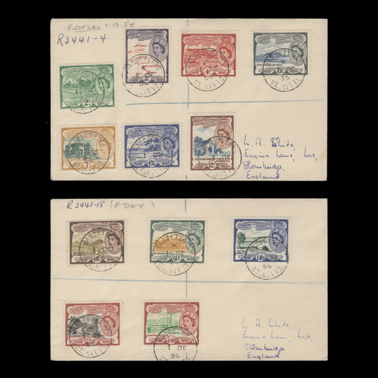 St Christopher Nevis Anguilla 1954 Definitives first day covers, BASSETERRE