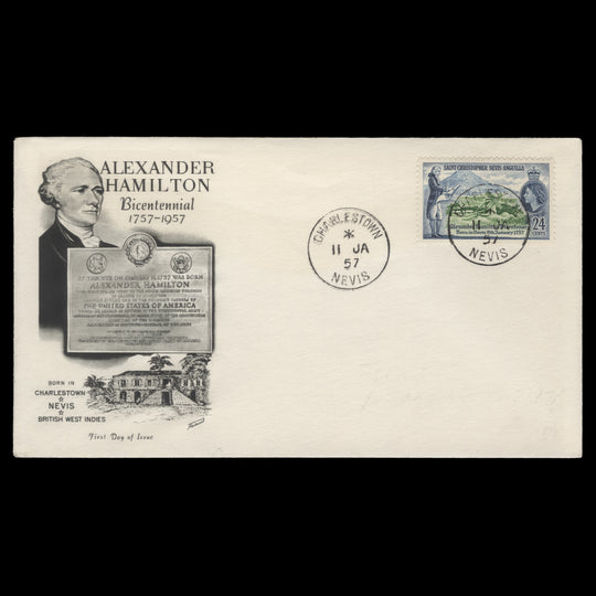 St Christopher Nevis Anguilla 1957 Alexander Hamilton first day cover, CHARLESTOWN