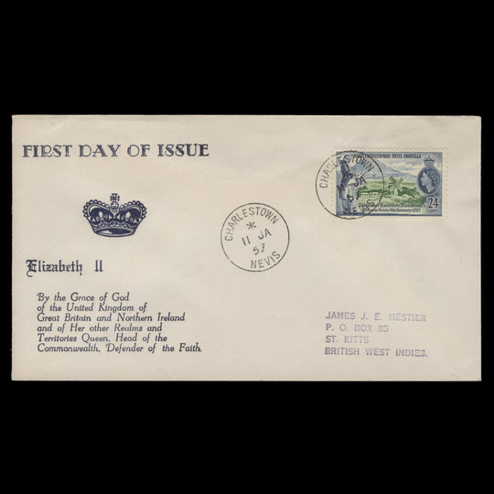 St Christopher Nevis Anguilla 1957 Alexander Hamilton first day cover, CHARLESTOWN