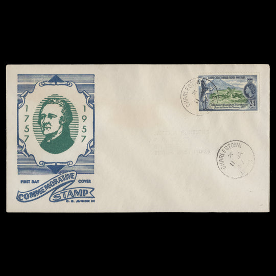 St Christopher Nevis Anguilla 1957 Alexander Hamilton first day cover, CHARLESTOWN