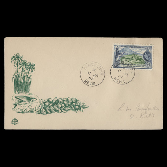 St Christopher Nevis Anguilla 1957 Alexander Hamilton first day cover, CHARLESTOWN