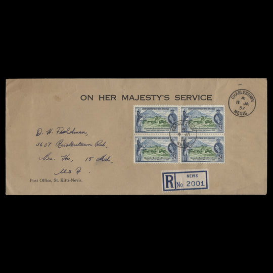 St Christopher Nevis Anguilla 1957 Alexander Hamilton first day cover, CHARLESTOWN