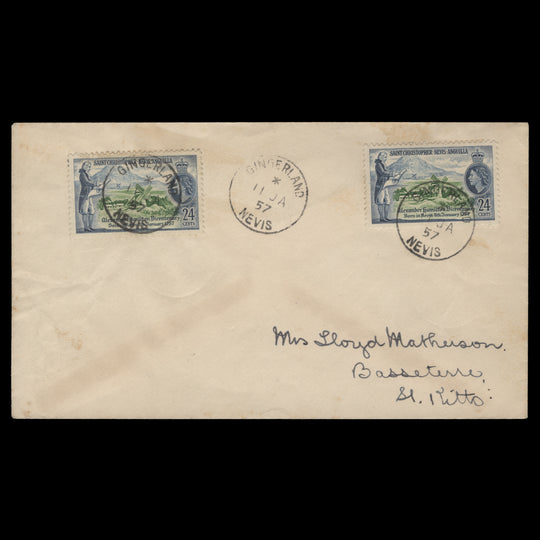 St Christopher Nevis Anguilla 1957 Alexander Hamilton first day cover, GINGERLAND