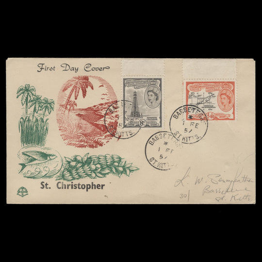 St Christopher Nevis Anguilla 1957 Definitives first day cover, BASSETERRE