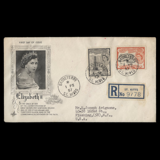 St Christopher Nevis Anguilla 1957 Definitives first day cover, BASSETERRE