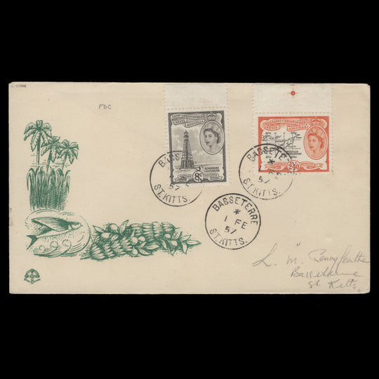 St Christopher Nevis Anguilla 1957 Definitives first day cover, BASSETERRE