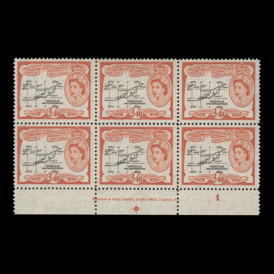 St Christopher Nevis Anguilla 1957 (MLH) $2.40 Map of the Islands imprint block, Waterlow