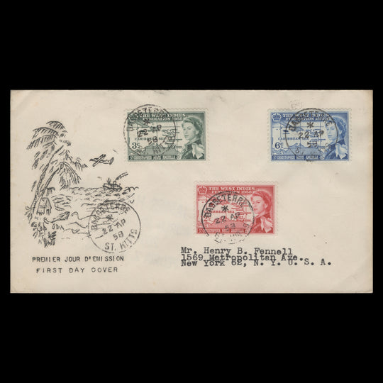 St Christopher Nevis Anguilla 1958 West Indies Federation first day cover, BASSETERRE