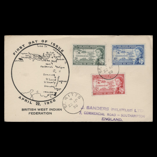 St Christopher Nevis Anguilla 1958 West Indies Federation first day cover, ST KITTS