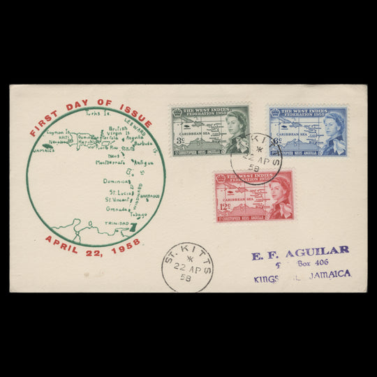 St Christopher Nevis Anguilla 1958 West Indies Federation first day cover, ST KITTS