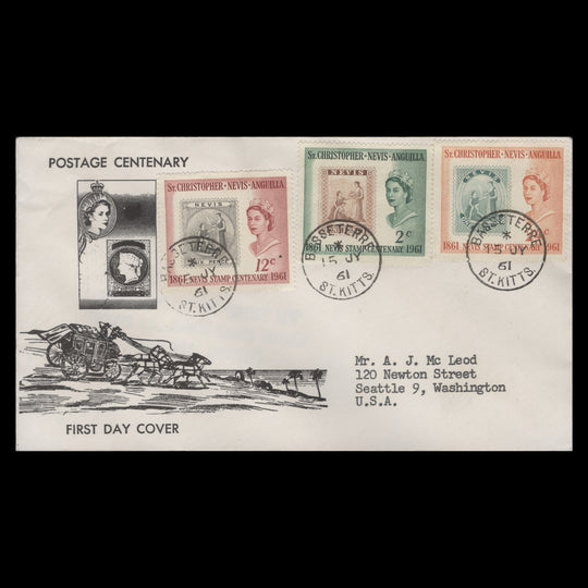 St Christopher Nevis Anguilla 1961 Stamp Centenary first day cover, BASSETERRE