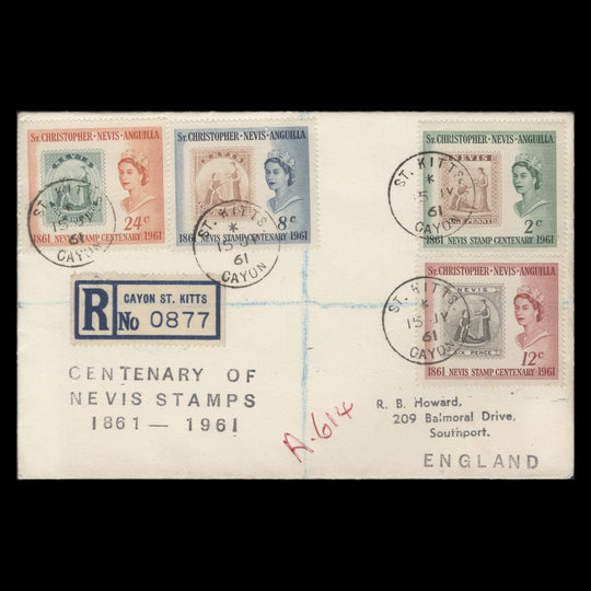 St Christopher Nevis Anguilla 1961 Stamp Centenary first day cover, CAYON