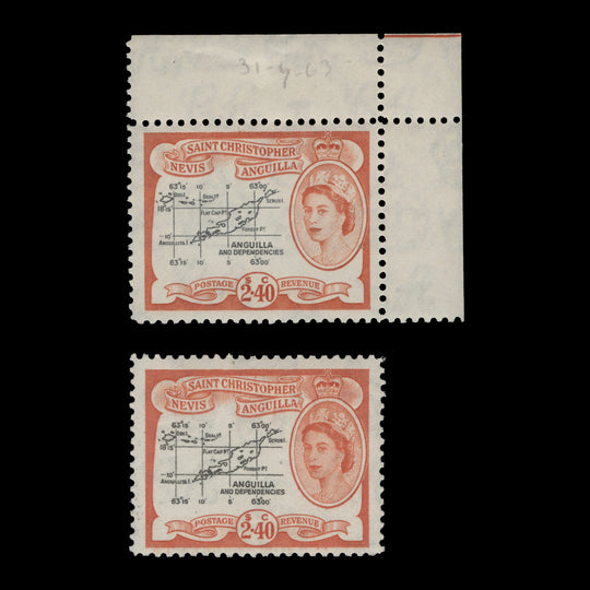 St Christopher Nevis Anguilla 1963 (MNH) $2.40 Map of the Islands shade, De La Rue
