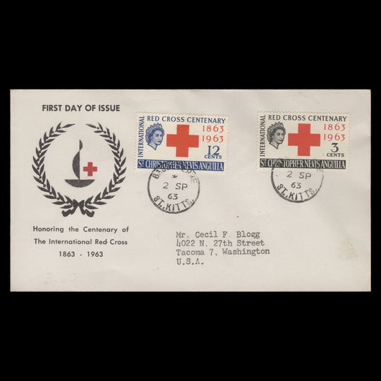 St Christopher Nevis Anguilla 1963 Red Cross Centenary first day cover, BASSETERRE
