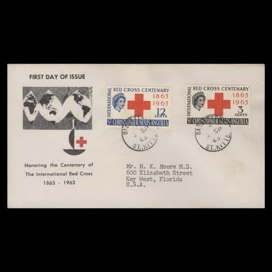 St Christopher Nevis Anguilla 1963 Red Cross Centenary first day cover, BASSETERRE