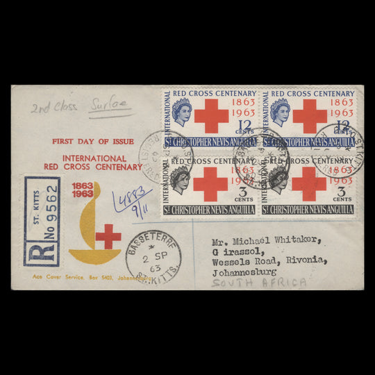 St Christopher Nevis Anguilla 1963 Red Cross Centenary first day cover, GPO ST KITTS