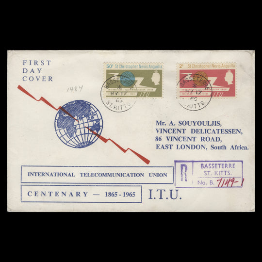 St Christopher Nevis Anguilla 1965 ITU Centenary first day cover, BASSETERRE