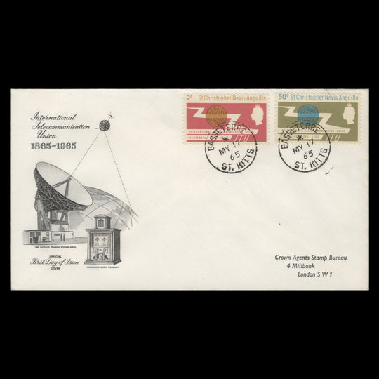 St Christopher Nevis Anguilla 1965 ITU Centenary first day cover, BASSETERRE