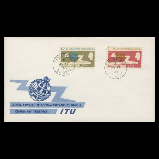 St Christopher Nevis Anguilla 1965 ITU Centenary first day cover, BASSETERRE