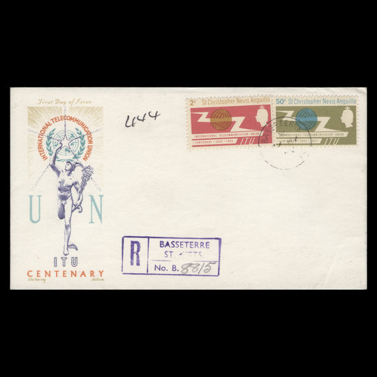 St Christopher Nevis Anguilla 1965 ITU Centenary first day cover, BASSETERRE