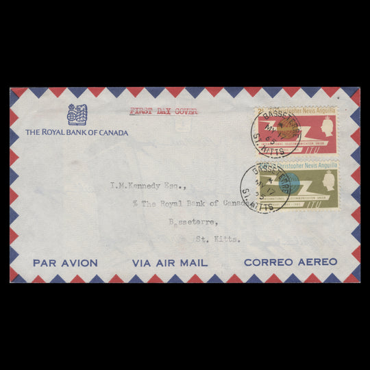 St Christopher Nevis Anguilla 1965 ITU Centenary first day cover, BASSETERRE