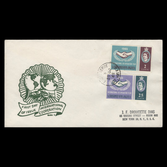 St Christopher Nevis Anguilla 1965 International Cooperation Year first day cover, BASSETERRE