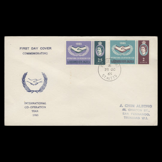 St Christopher Nevis Anguilla 1965 International Cooperation Year first day cover, BASSETERRE