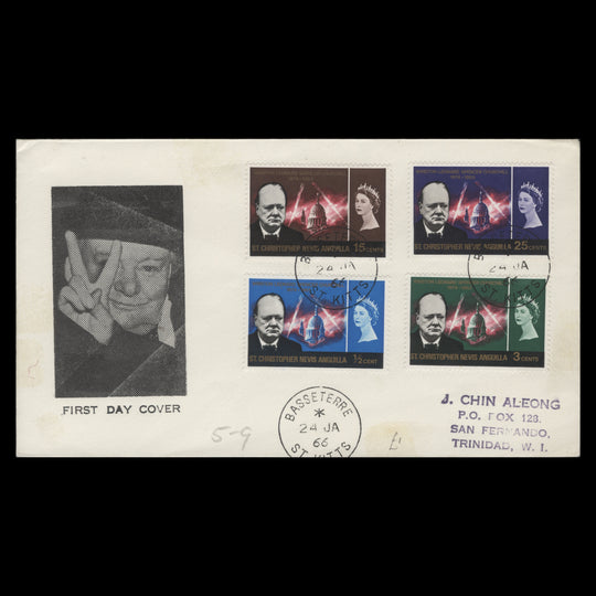 St Christopher Nevis Anguilla 1966 Churchill Commemoration first day cover, BASSETERRE