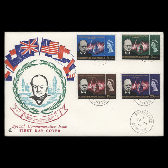 St Christopher Nevis Anguilla 1966 Churchill Commemoration first day cover, BASSETERRE