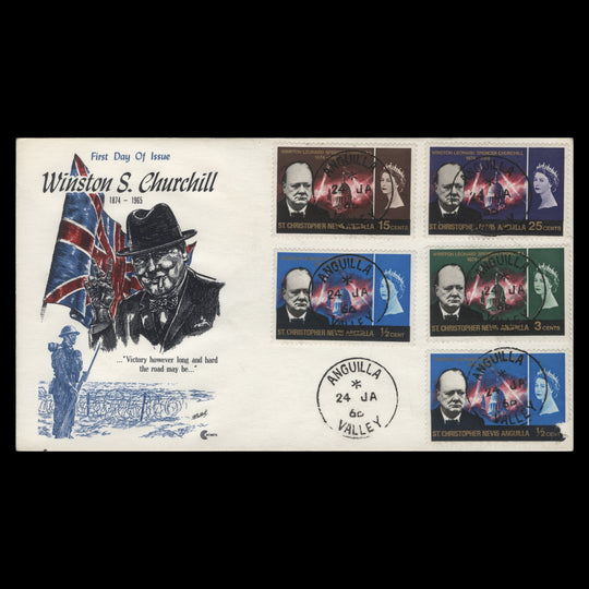 St Christopher Nevis Anguilla 1966 Churchill Commemoration first day cover, VALLEY