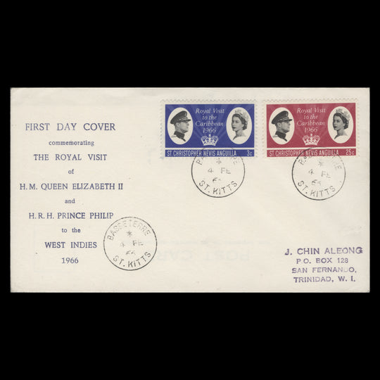 St Christopher Nevis Anguilla 1966 Royal Visit first day cover, BASSETERRE