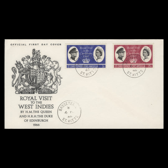 St Christopher Nevis Anguilla 1966 Royal Visit first day cover, BASSETERRE