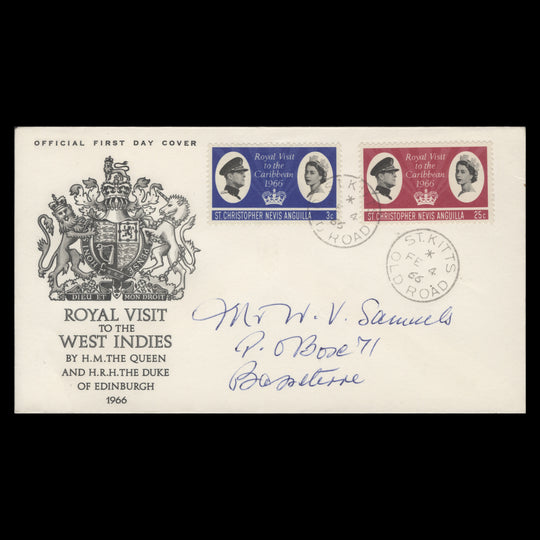 St Christopher Nevis Anguilla 1966 Royal Visit first day cover, OLD ROAD
