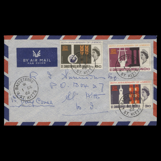 St Christopher Nevis Anguilla 1966 UNESCO Anniversary first day cover, BASSETERRE