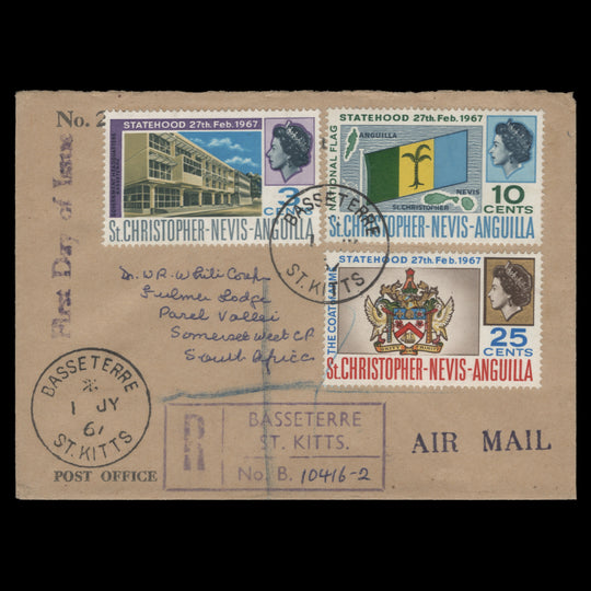 St Christopher Nevis Anguilla 1967 Statehood first day cover, BASSETERRE