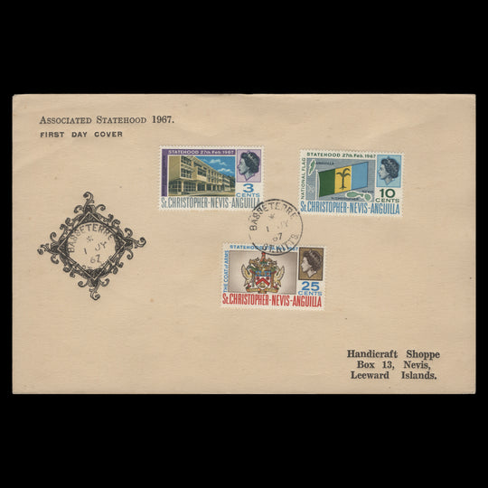 St Christopher Nevis Anguilla 1967 Statehood first day cover, BASSETERRE