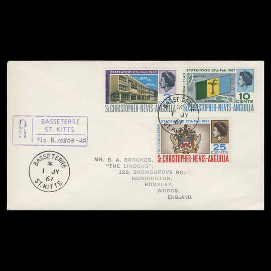 St Christopher Nevis Anguilla 1967 Statehood first day cover, BASSETERRE
