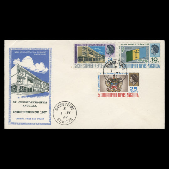 St Christopher Nevis Anguilla 1967 Statehood first day cover, BASSETERRE