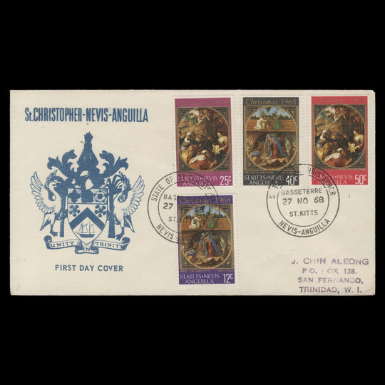 St Christopher Nevis Anguilla 1968 Christmas first day cover, BASSETERRE