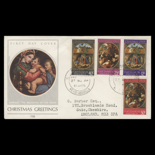 St Christopher Nevis Anguilla 1968 Christmas first day cover, BASSETERRE