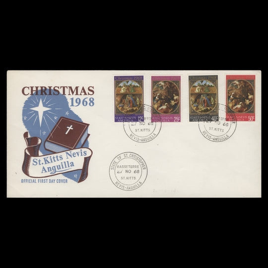 St Christopher Nevis Anguilla 1968 Christmas first day cover, BASSETERRE