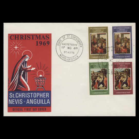 St Christopher Nevis Anguilla 1969 Christmas first day cover, BASSETERRE